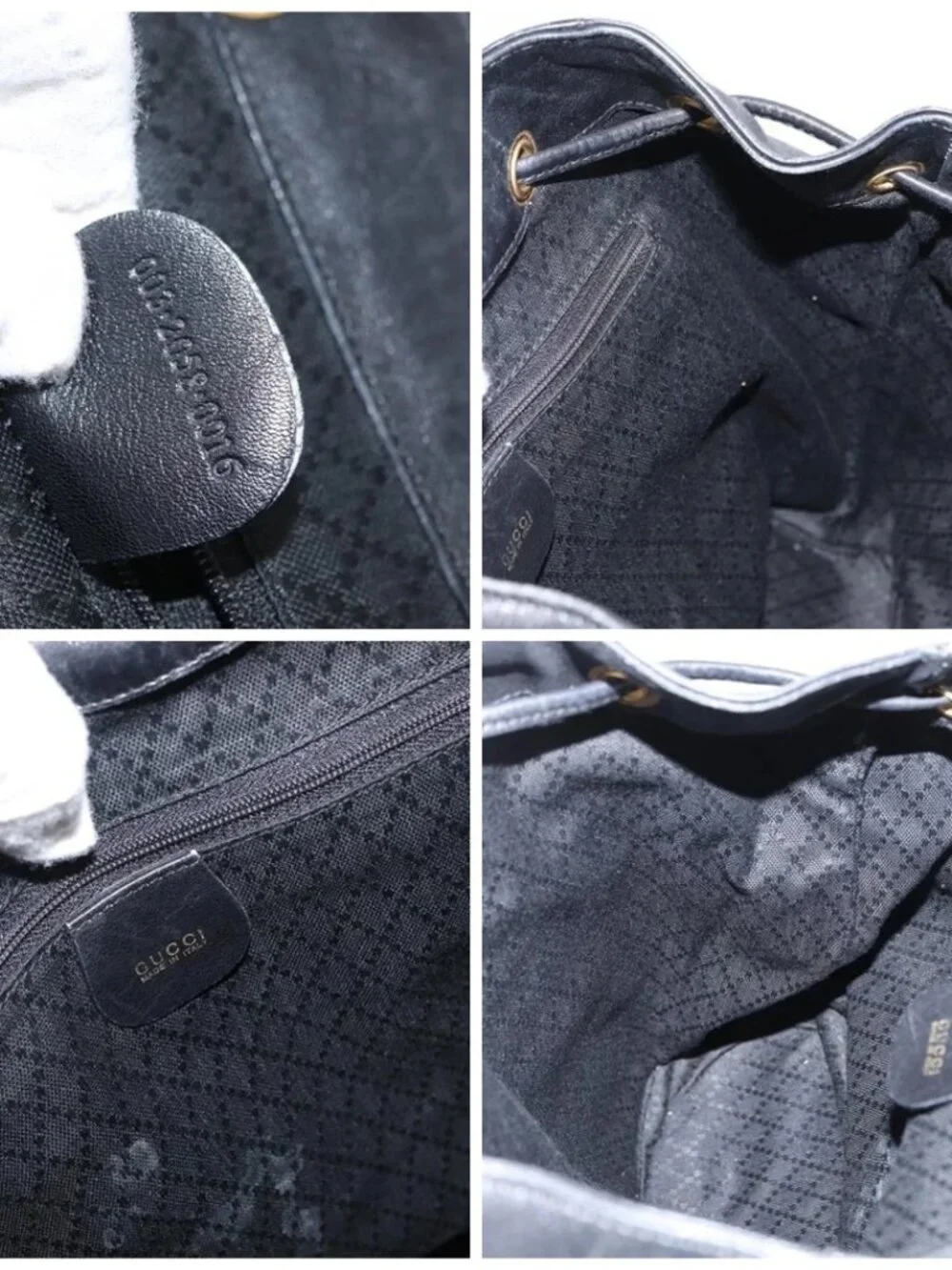 GUCCI Bamboo Backpack Leather Black Gold 003